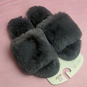 Lemon Gray Faux Fur Slippers In Gray Size S/M 5/6